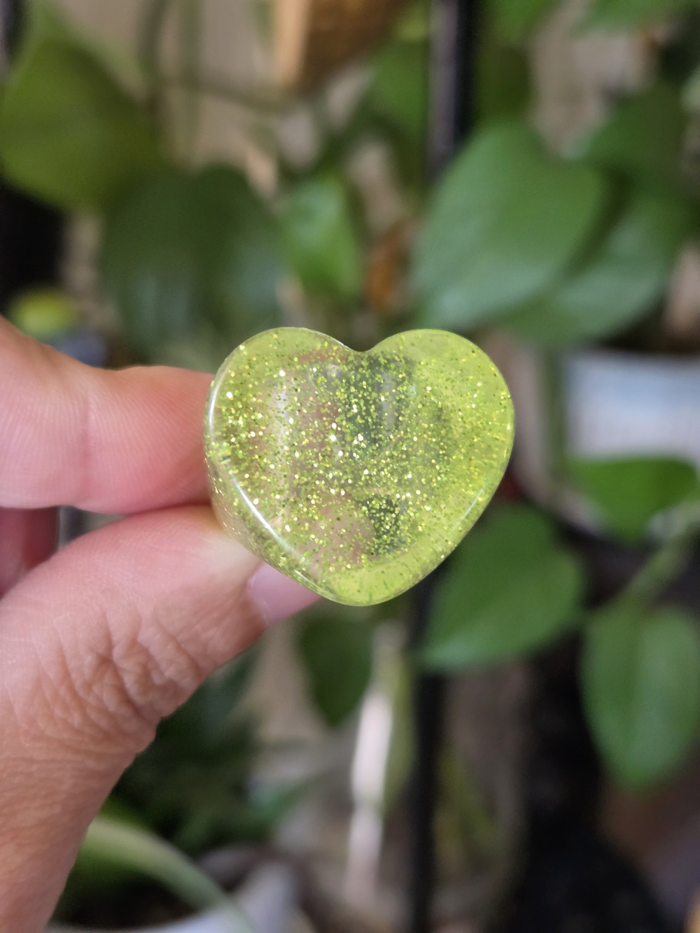 Lime Green Glitter Heart Ring